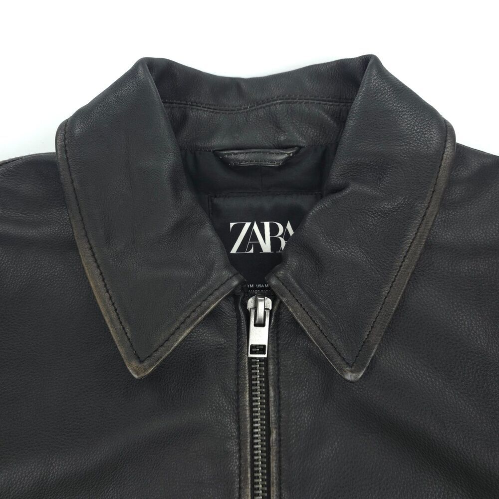 NEW Zara Genuine Leather Jacket Distressed Crop 90s Y2k Downtown Girl Clean Girl - Picture 3 of 13